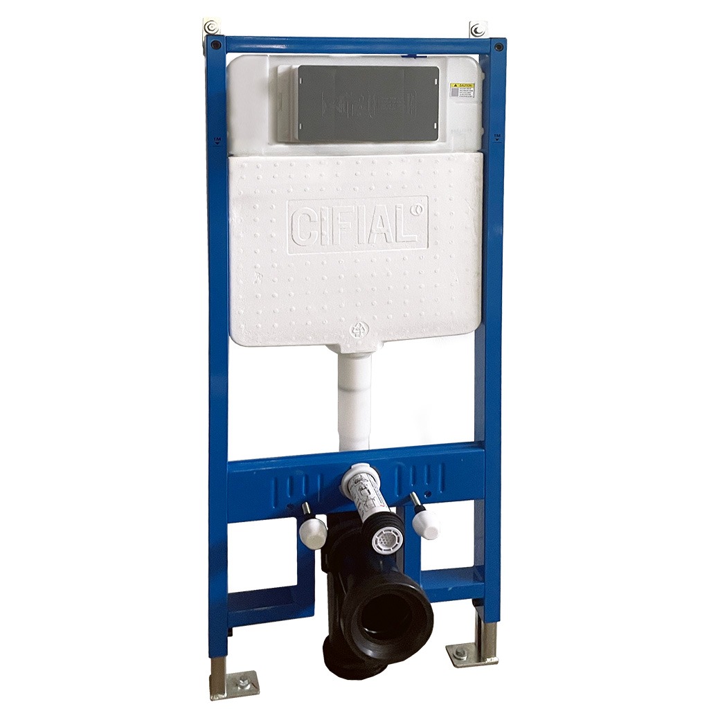 Concealed support frames and cistern for suspended pans